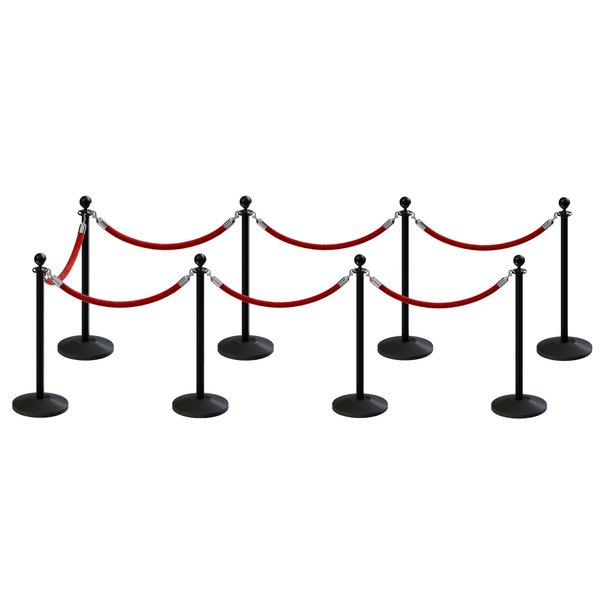 Montour Line Stanchion Post and Rope Kit Black, 8 Ball Top7 Red Rope C-Kit-8-BK-BA-7-PVR-RD-PS